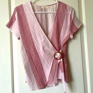 Pink and Red Stripped Wrap Top w/ Buckle